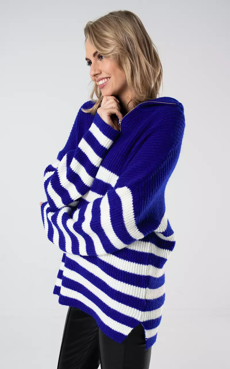 Oversized sweater with zip Cobalt Blue White
