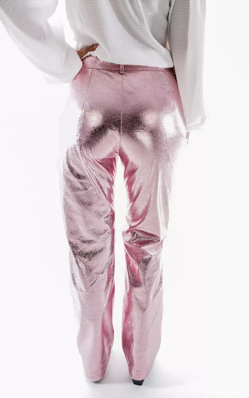 Metallic-look straight fit trousers Pink