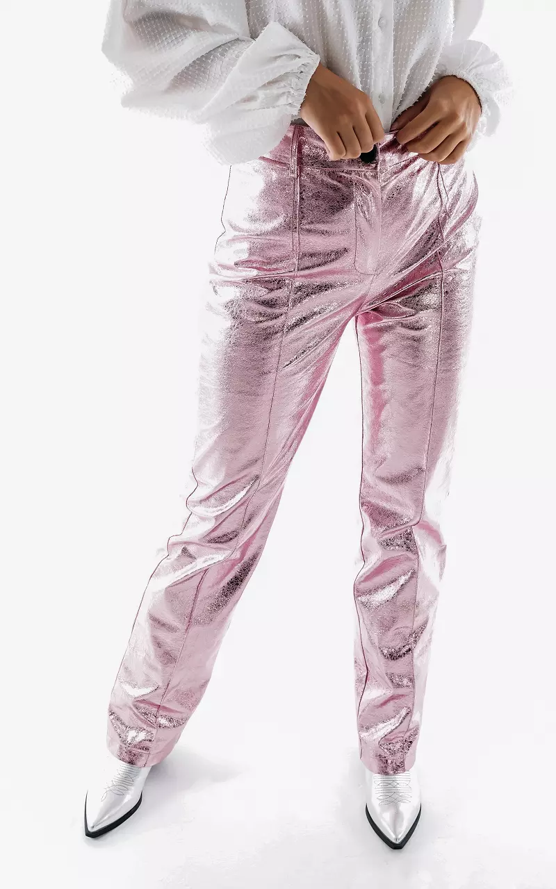 Metallic-look straight fit trousers Pink