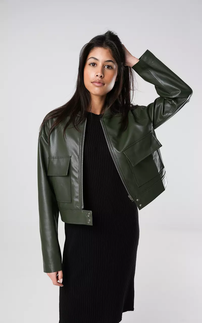 Leather-look jas met zakken Groen