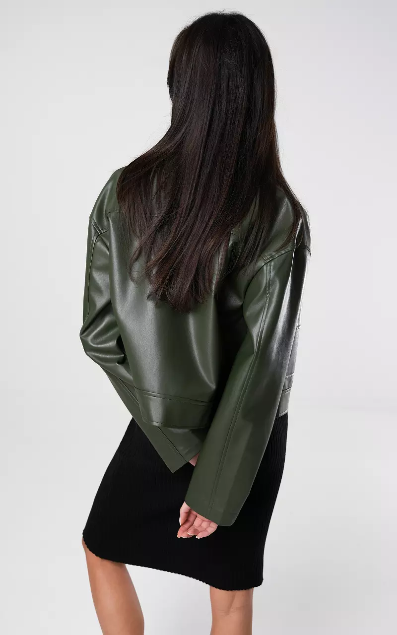 Leather-look coat with pockets Green