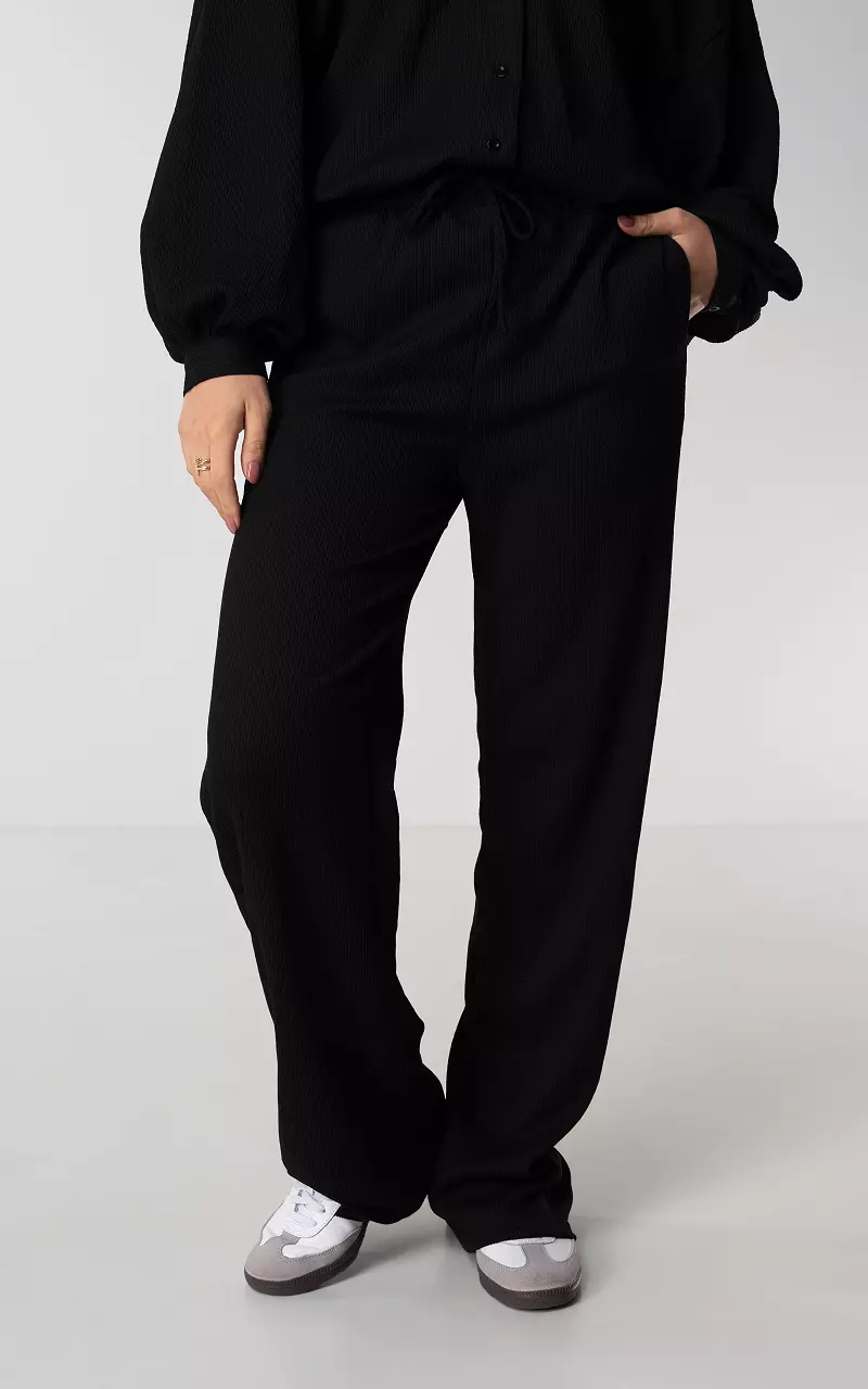 Wide leg broek met strikdetail Zwart