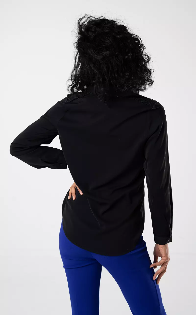 Basic blouse met kanten details Zwart
