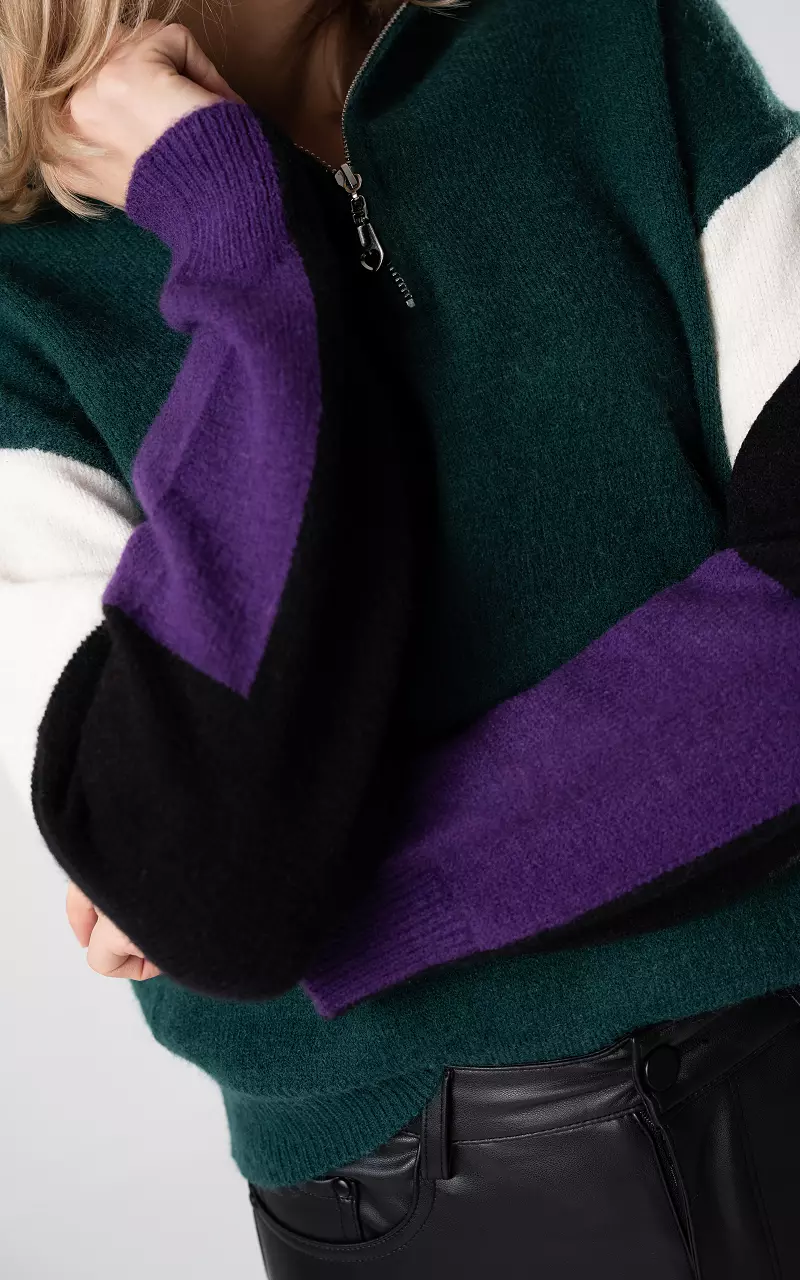 Pullover mit kurzem Reißverschluss Dunkelgrün Schwarz