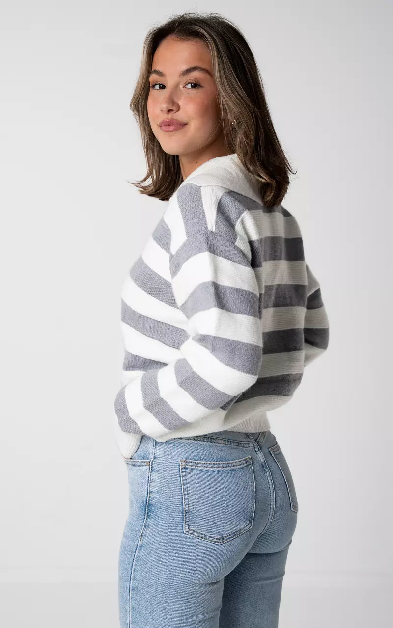 Pullover mit Streifenmuster Weiß Grau