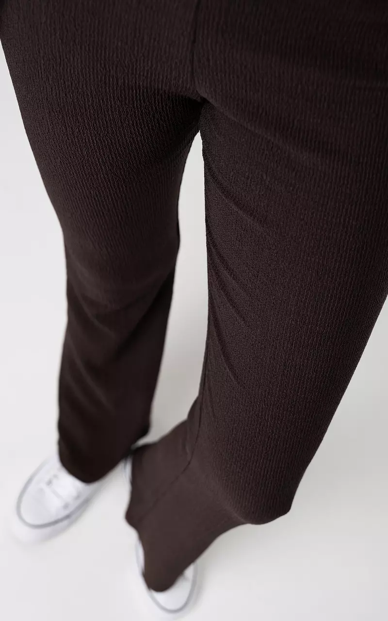 Flared broek met elastieken band Donkerbruin