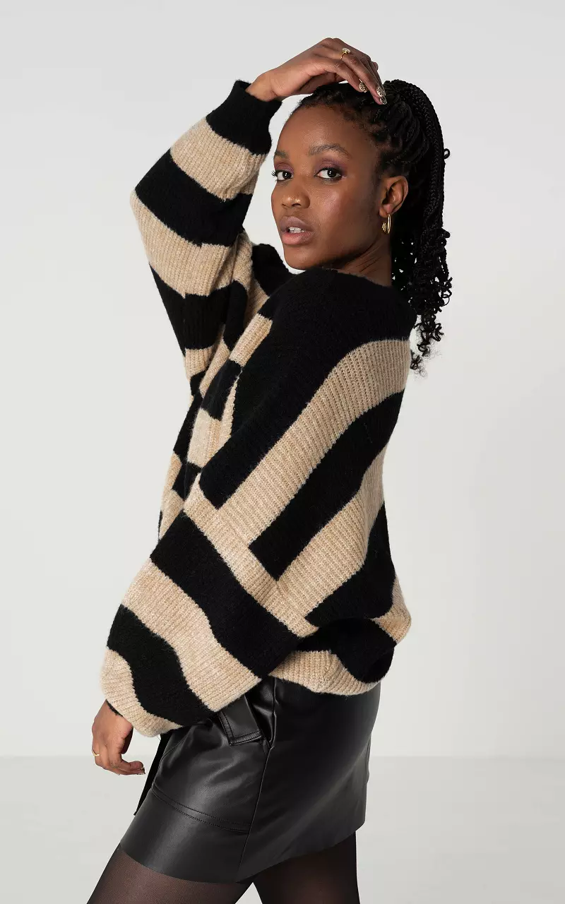 Oversized striped sweater Black Light Brown