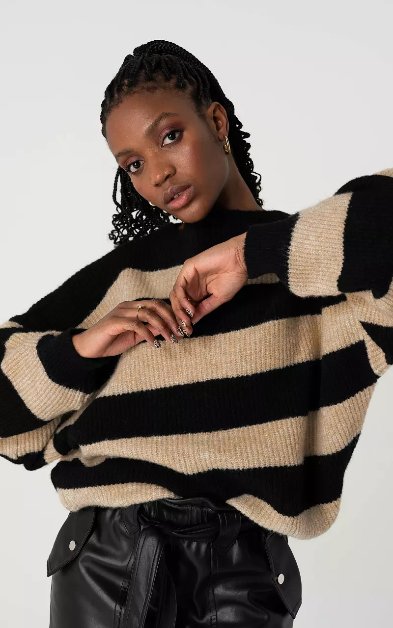 Oversized striped sweater Black Light Brown