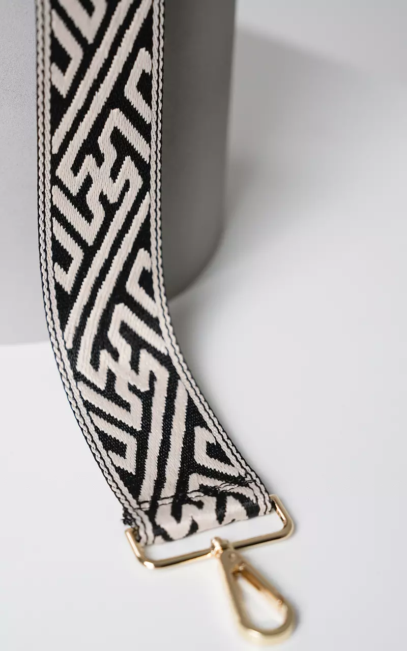 Adjustable bag strap with pattern Black Beige