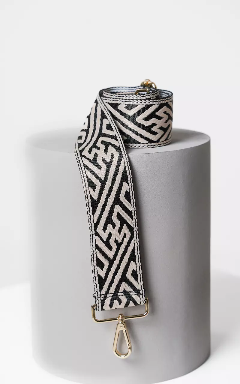Adjustable bag strap with pattern Black Beige