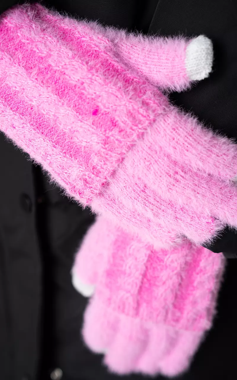 Handschuhe mit Touchfinger Pink Hellgrau