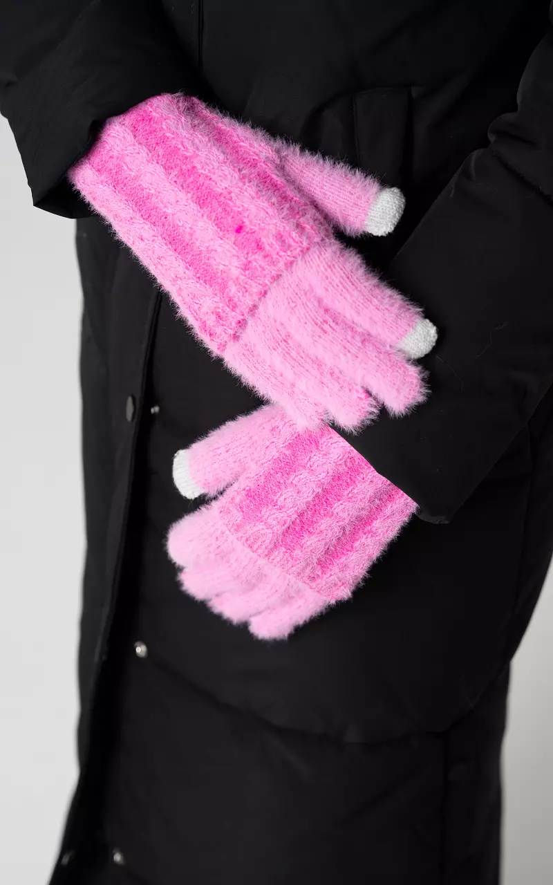 Gloves with touch-screen pointer finger Pink Light Grey