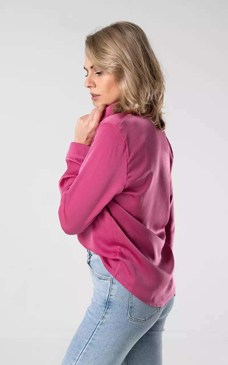 Satin-look blouse with buttons Pink