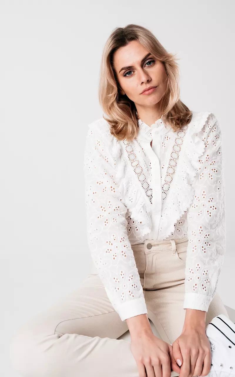 Embroidered blouse with flounces White