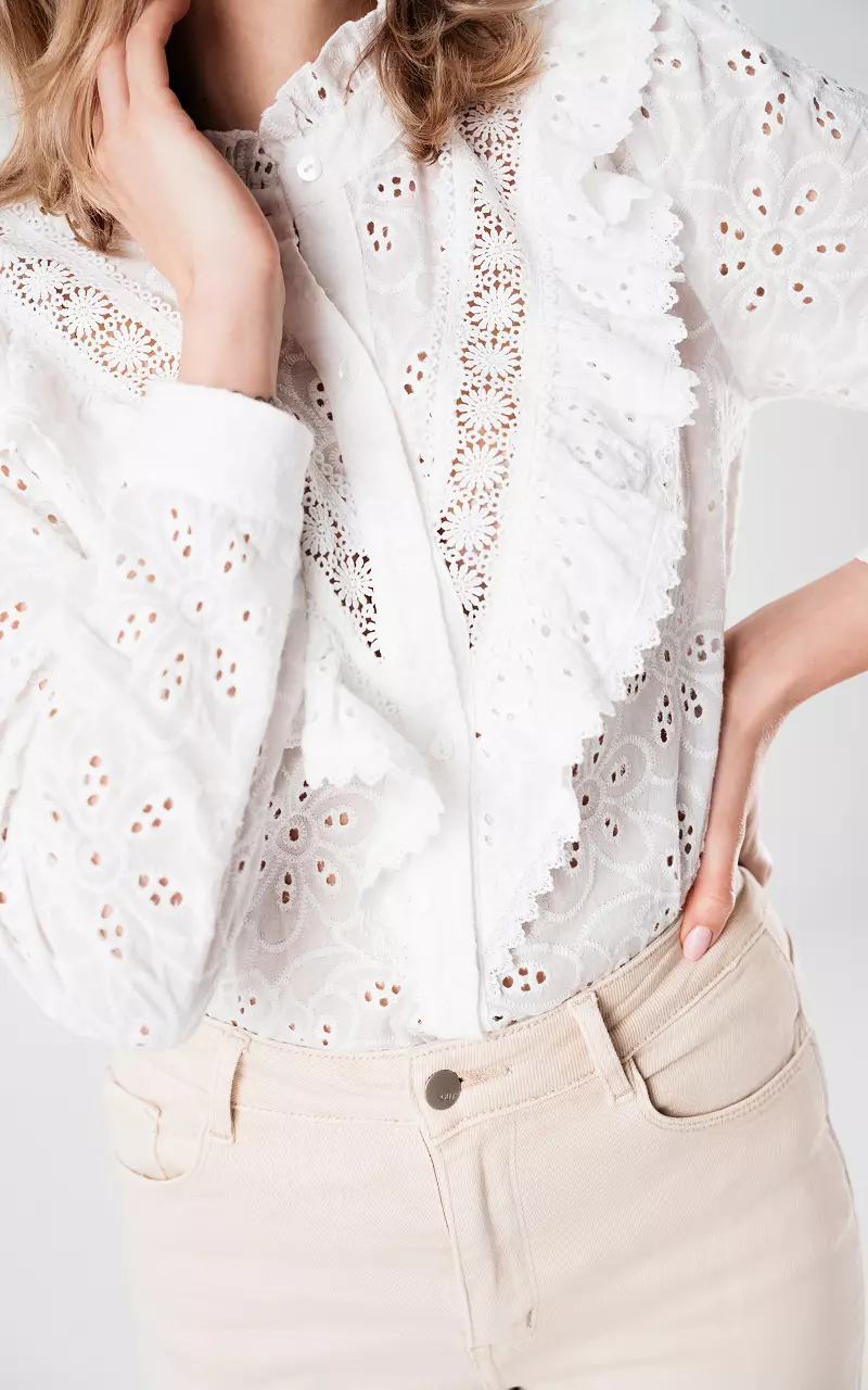 Embroidered blouse with flounces White