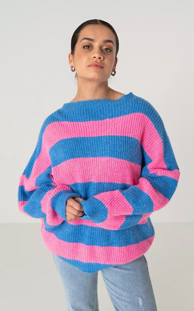 Oversized gestreepte trui Blauw Roze