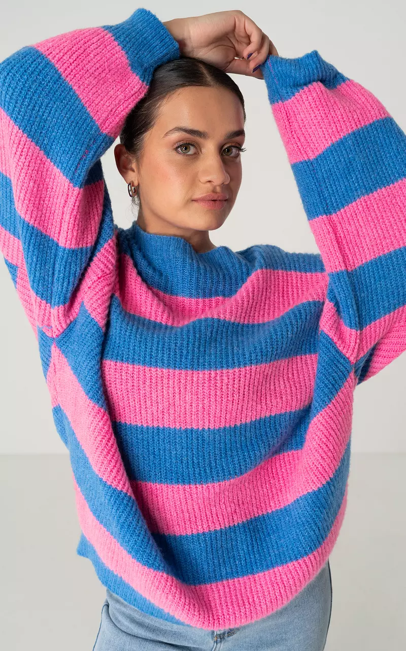 Oversized Pullover mit Streifenmuster Blau Pink