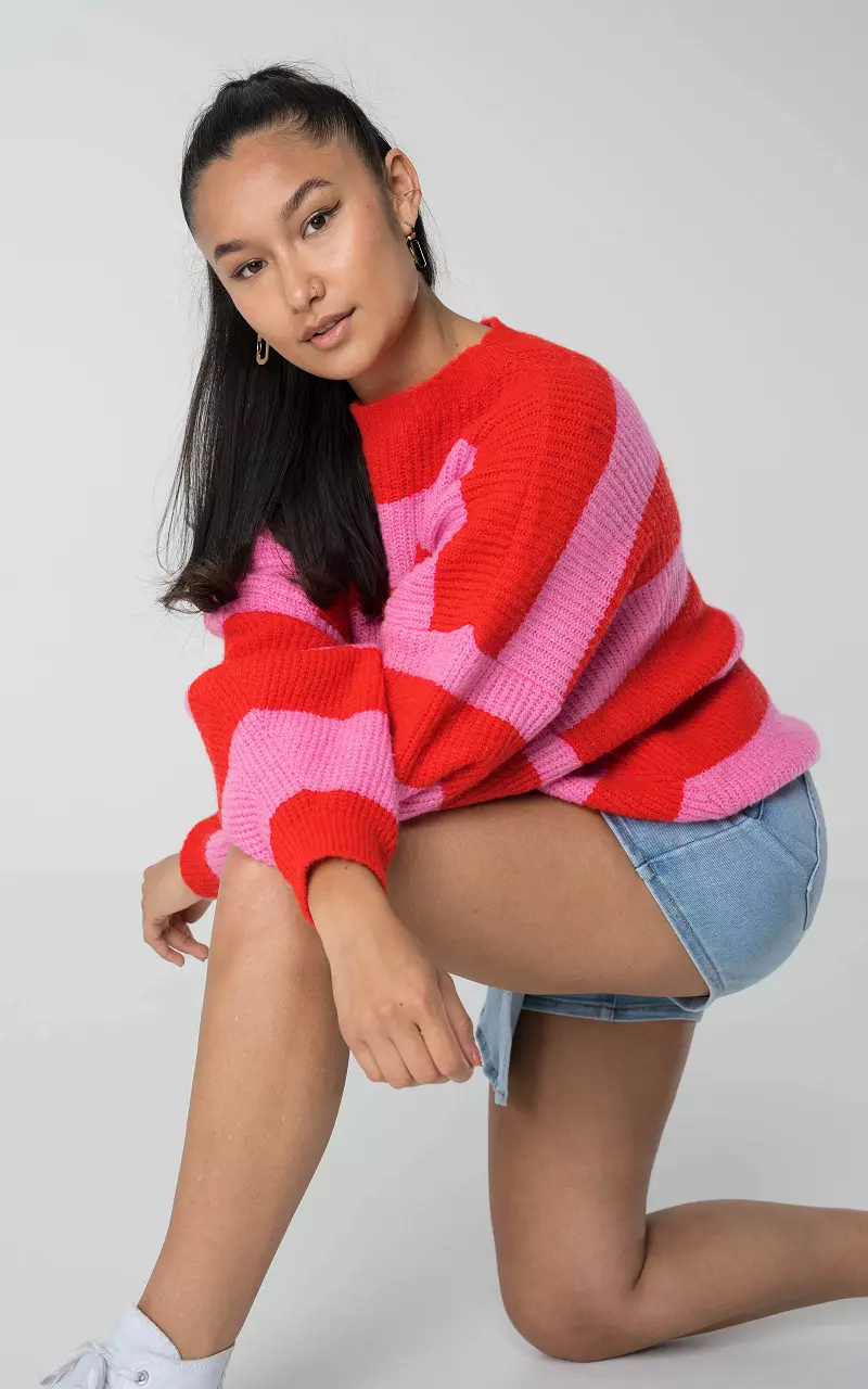 Oversized striped sweater Red Pink