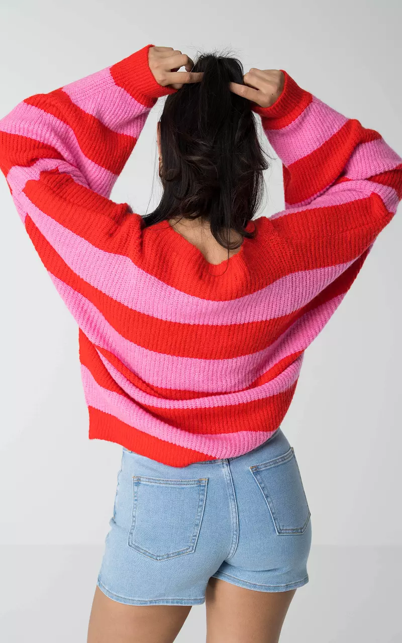 Oversized Pullover mit Streifenmuster Rot Pink