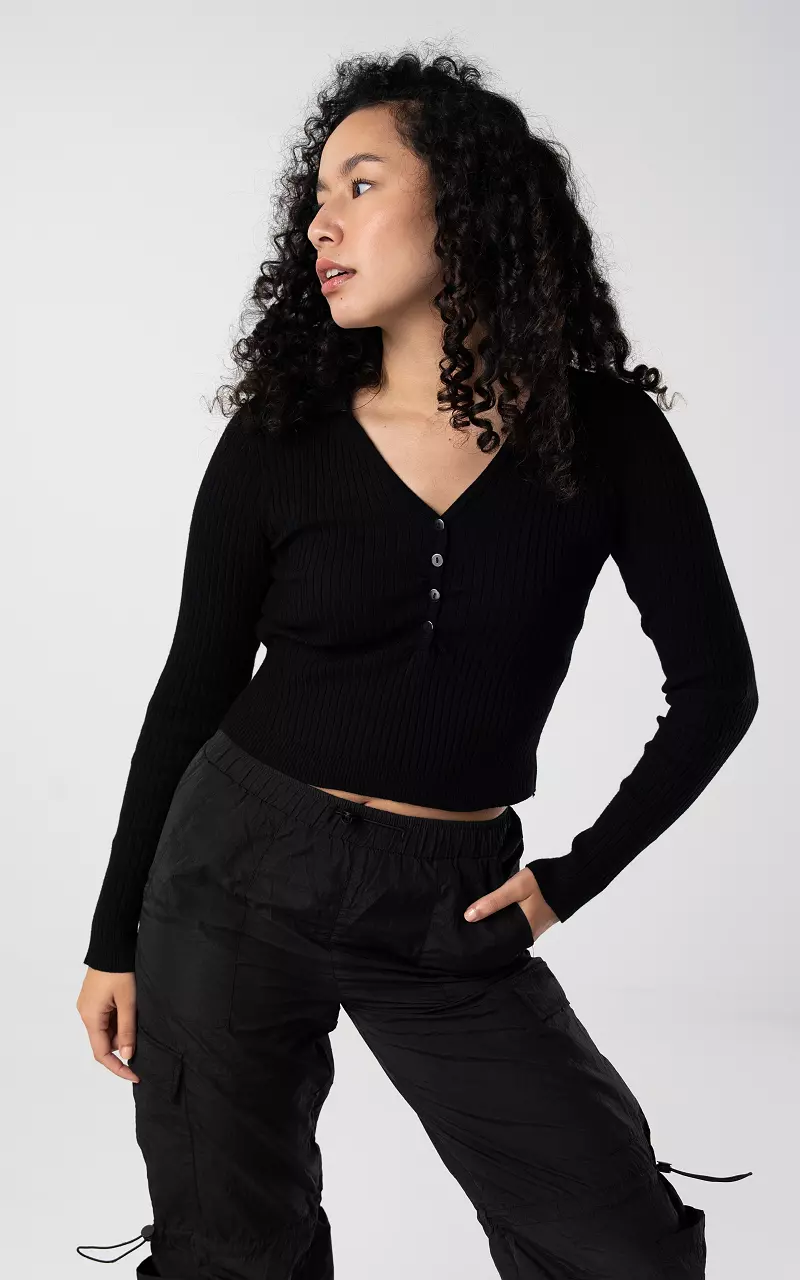 Ribbed top with buttons Black