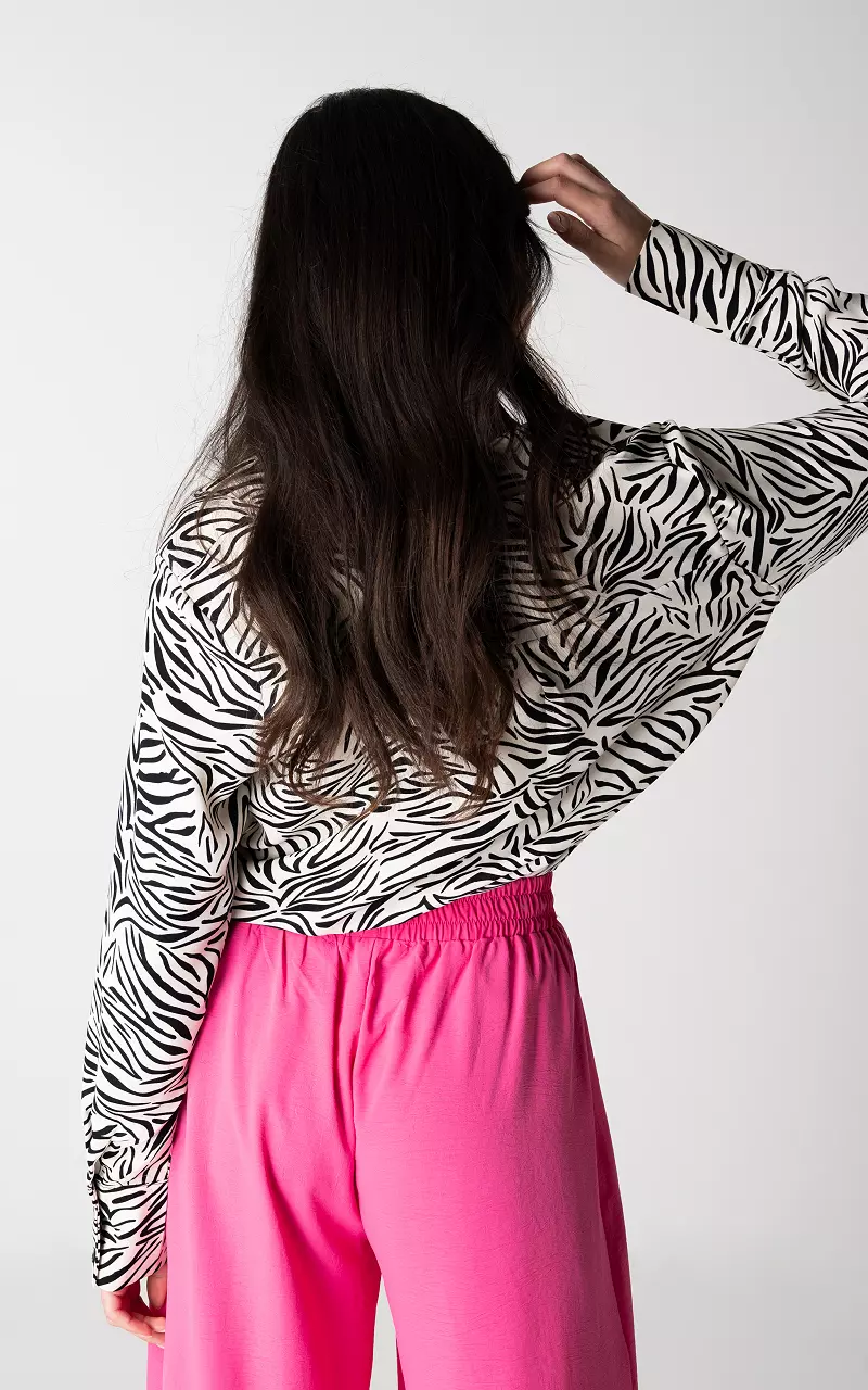 Zebra print blouse with buttons Black White