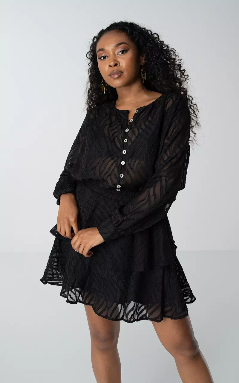 See-through blouse with print Black