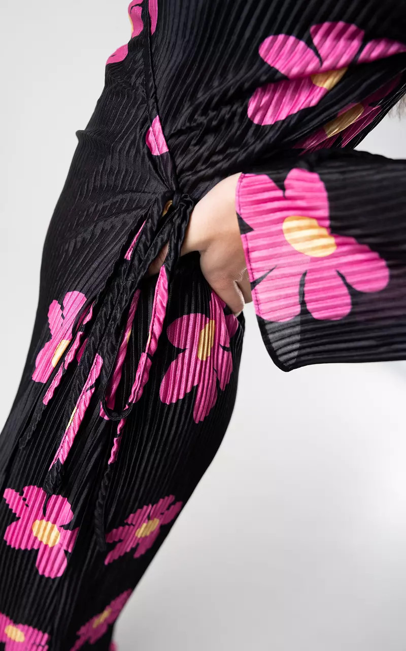 Overslag maxi jurk met print Zwart Roze