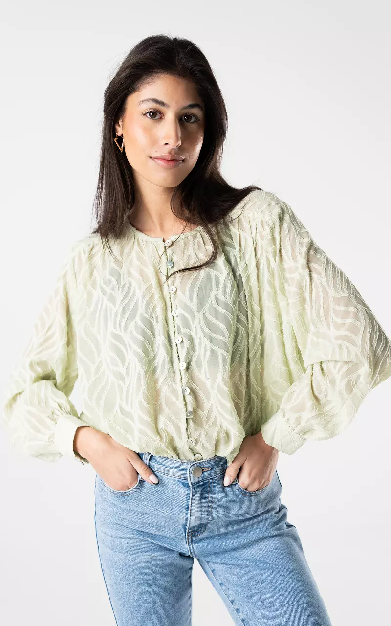 See-through blouse with print Light Green