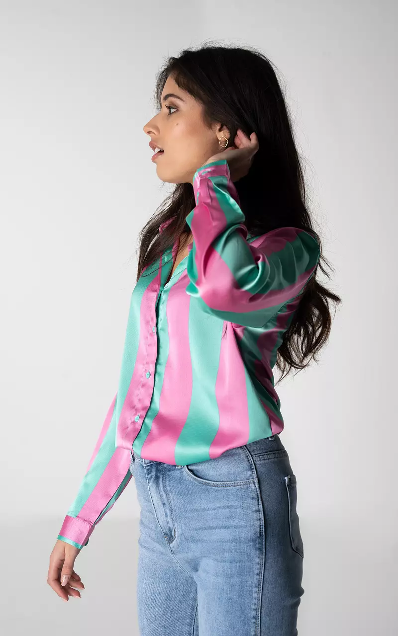 Striped satin-look blouse Pink Green