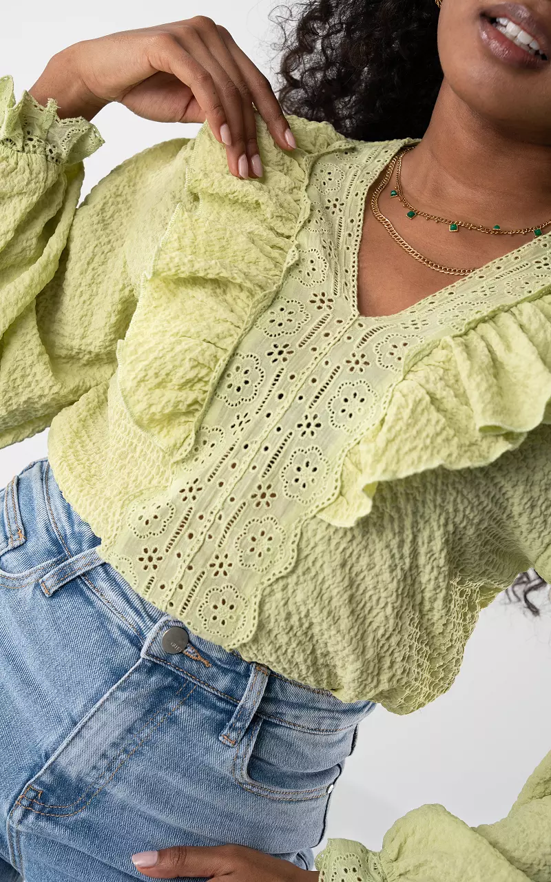 Blouse with lace details and flounces Light Green