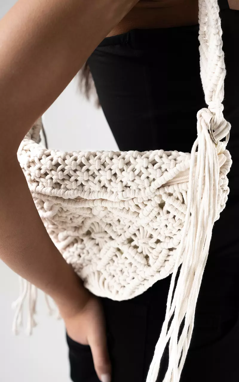Macrame shoulderbag with zip White
