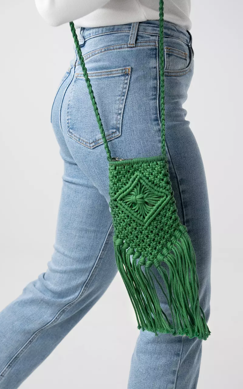 Macrame bag with long handle Green