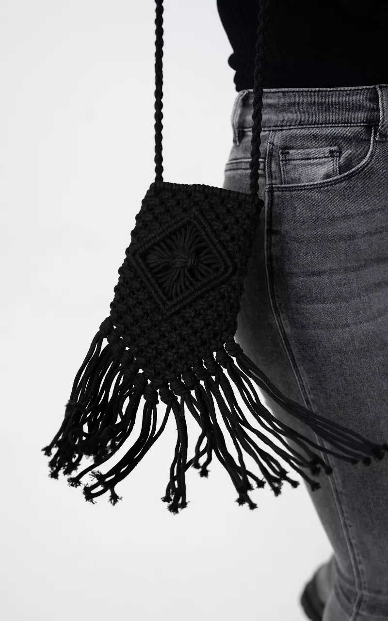 Macrame bag with long handle Black