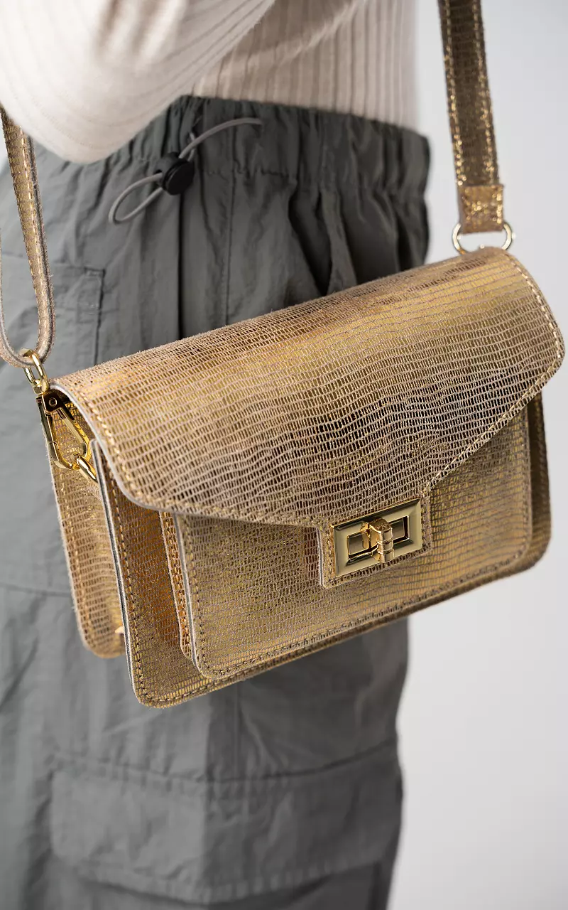Gold-coloured leather bag with handle Gold