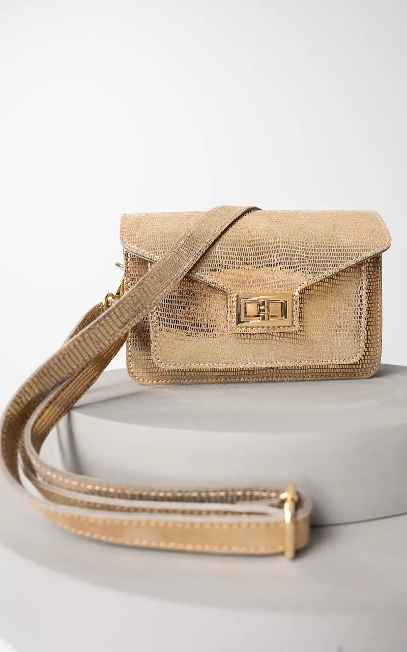 Gold-coloured leather bag with handle Gold
