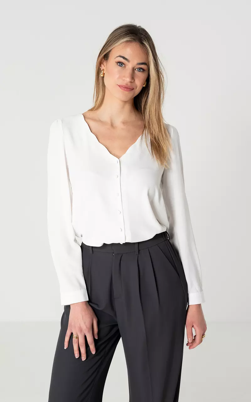 V-neck blouse with buttons White
