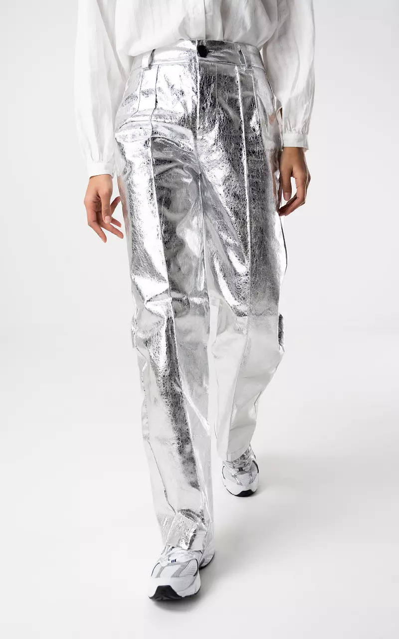 Metallic straight fit pants Silver