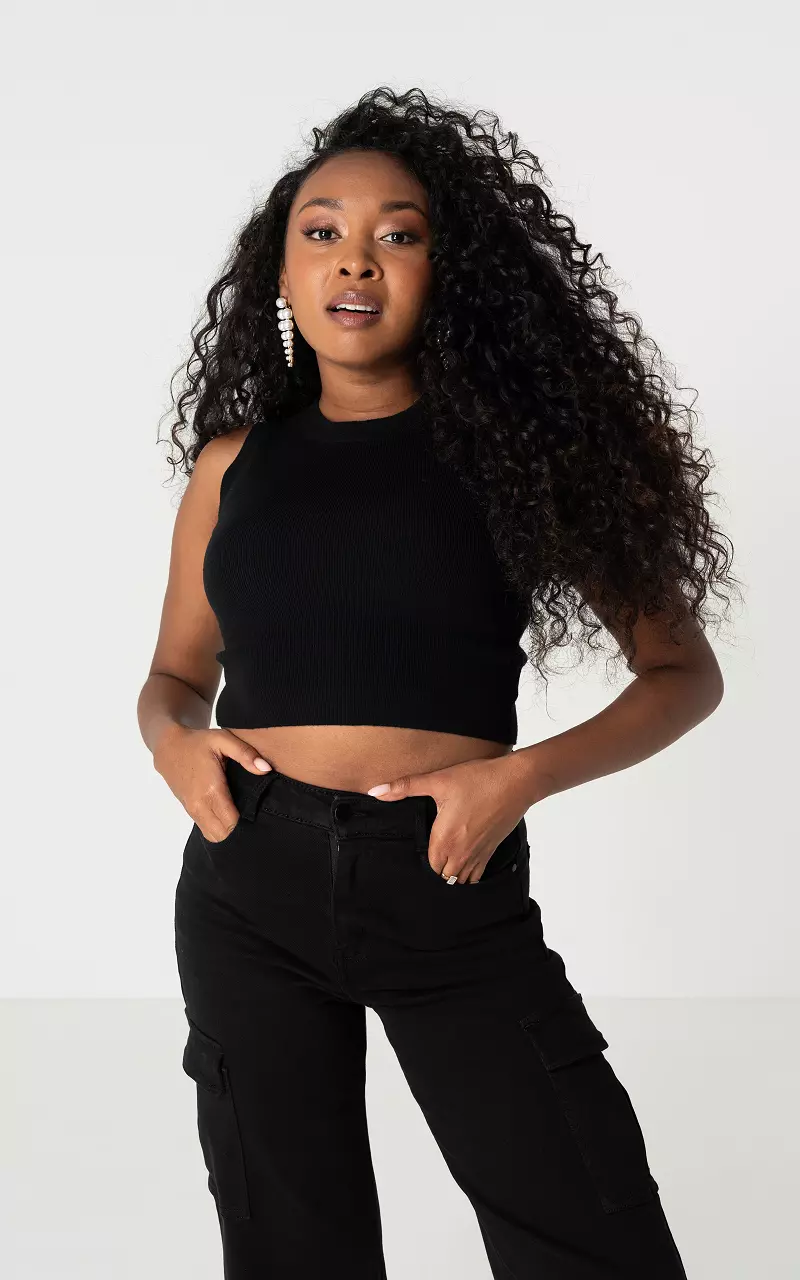 Cropped top with round neck Black