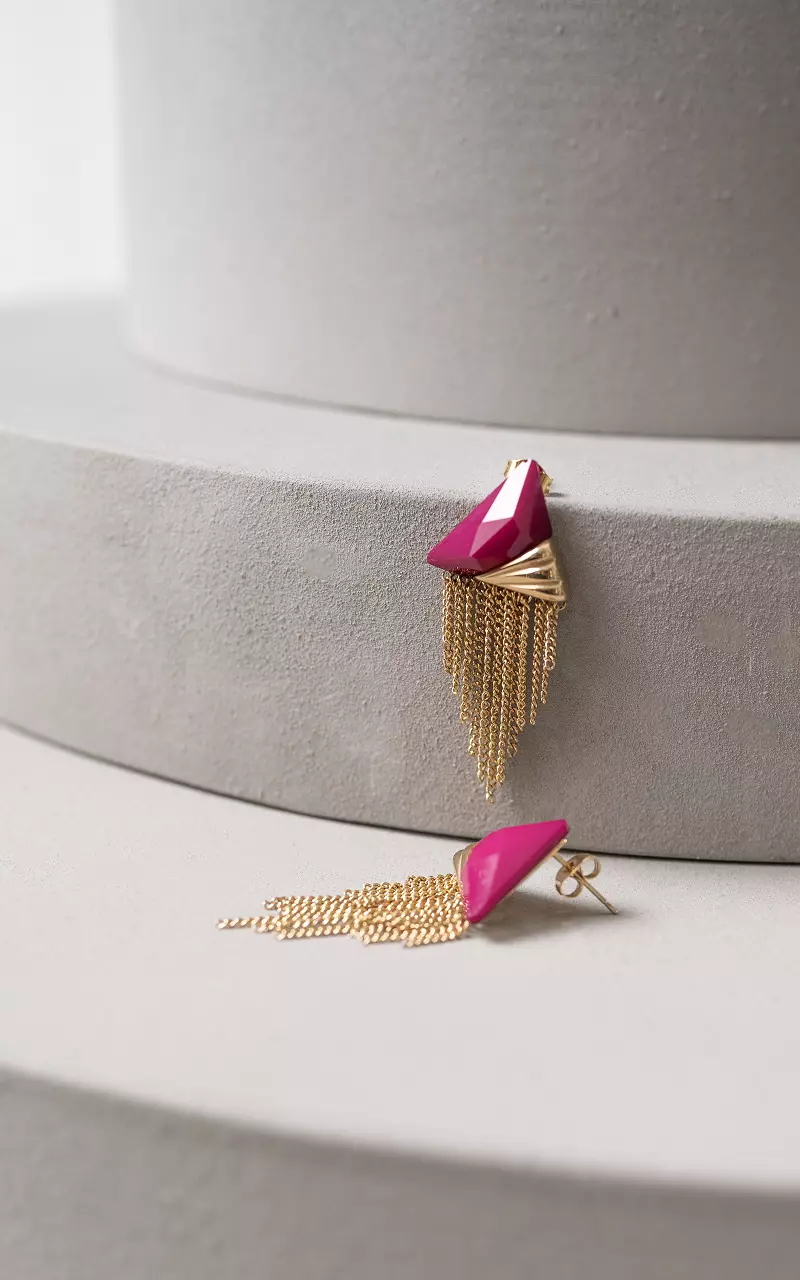 Earrings with triangle shape Gold Purple
