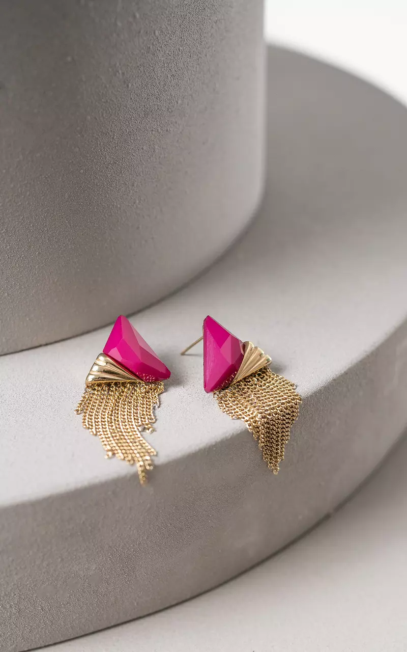 Earrings with triangle shape Gold Purple