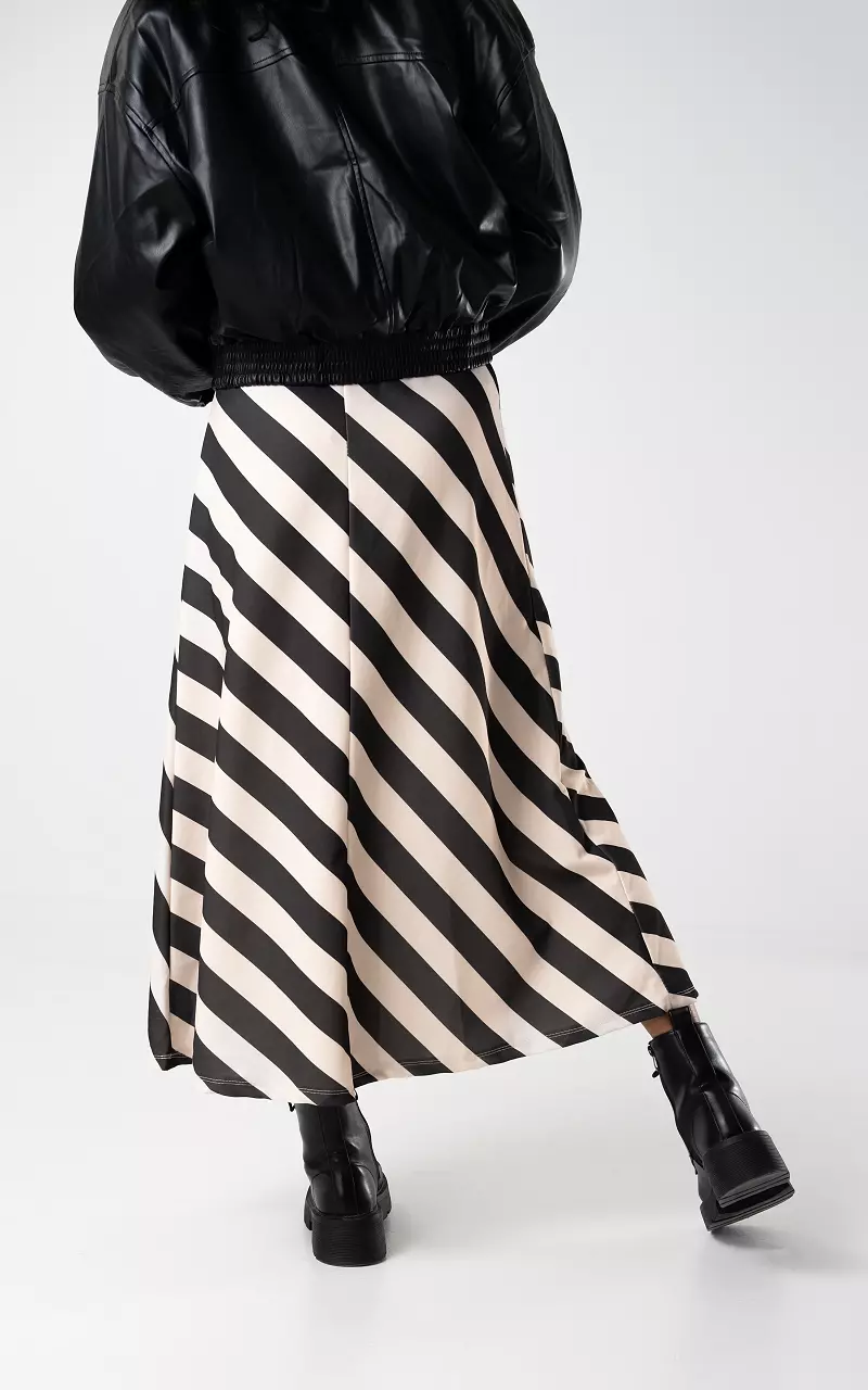 Maxi skirt with striped pattern Black Cream