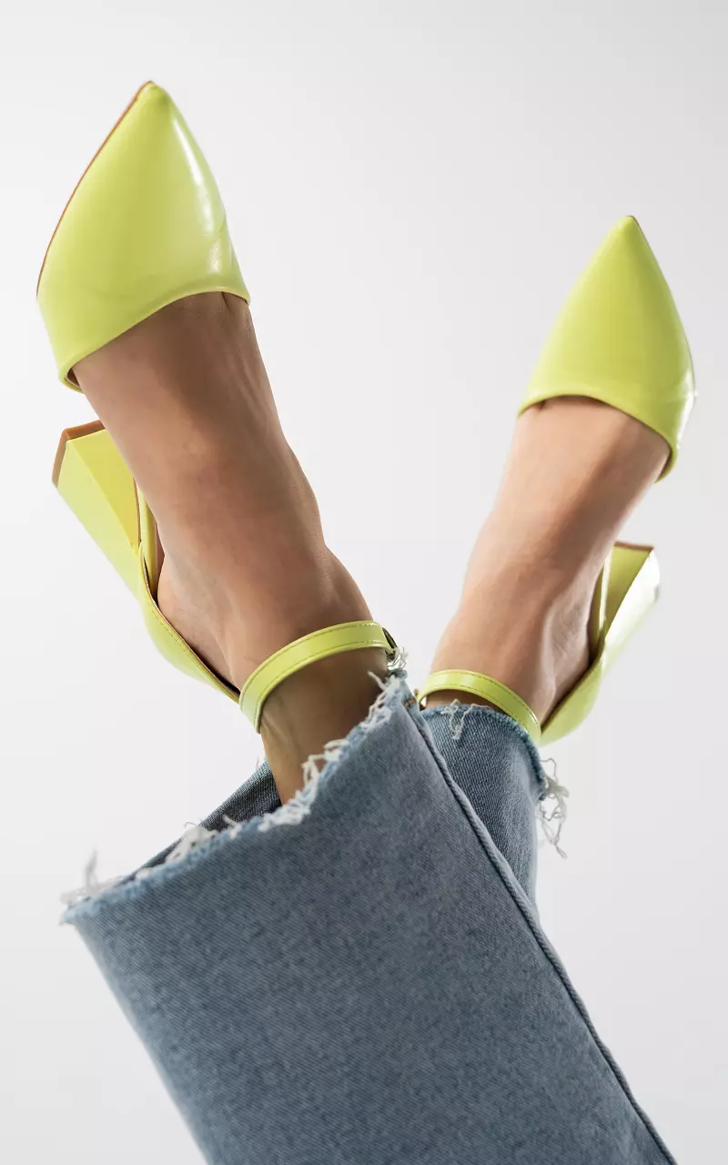 Heels with block heel and adjustable ankle strap Neon Green