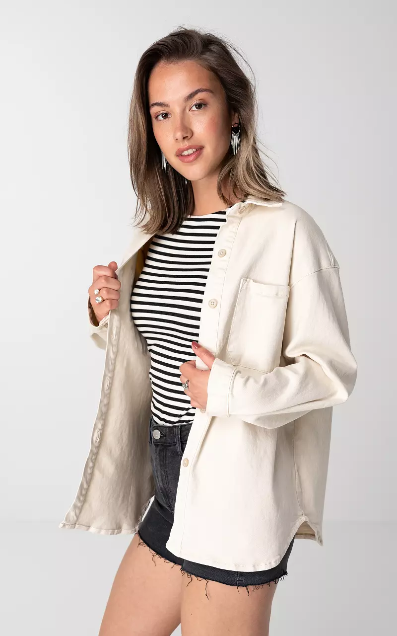 Oversized Jeansjacke mit Stretch Beige
