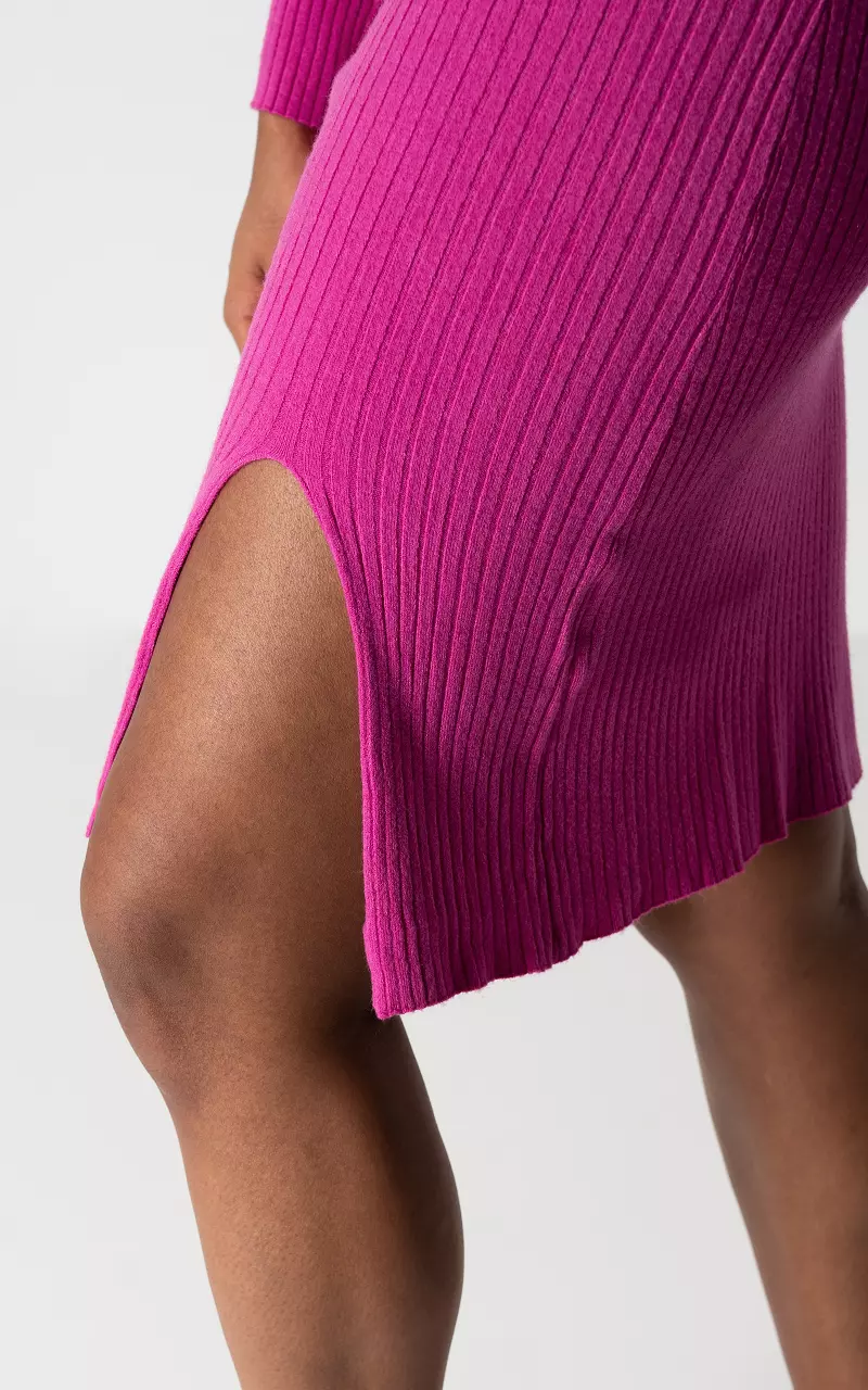 Ribbed dress with turtleneck Pink