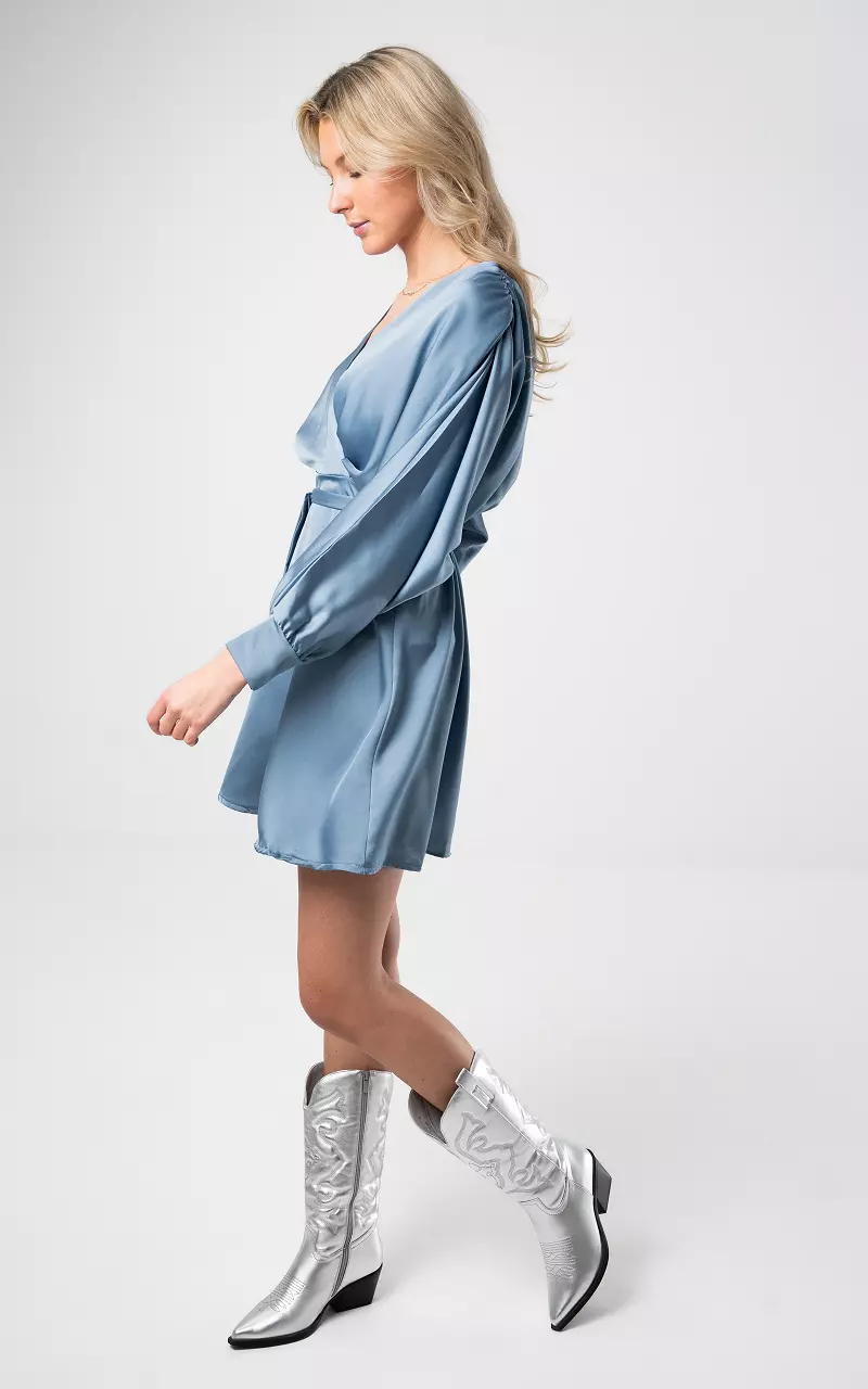 Satin-Look Kleid mit Bindeschleife Hellblau