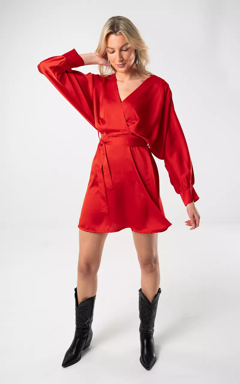 Satin-Look Kleid mit Bindeschleife Rot