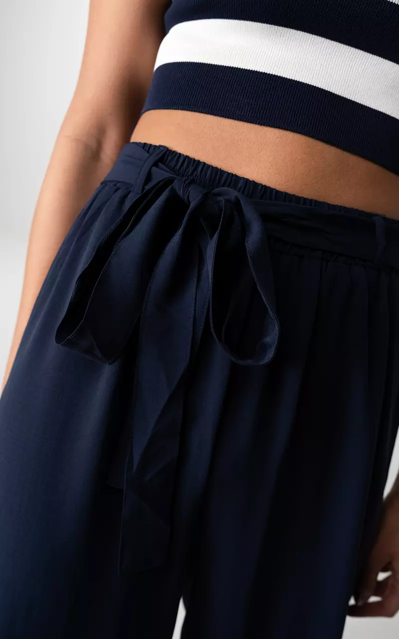 Wide-leg broek met strikdetail Donkerblauw