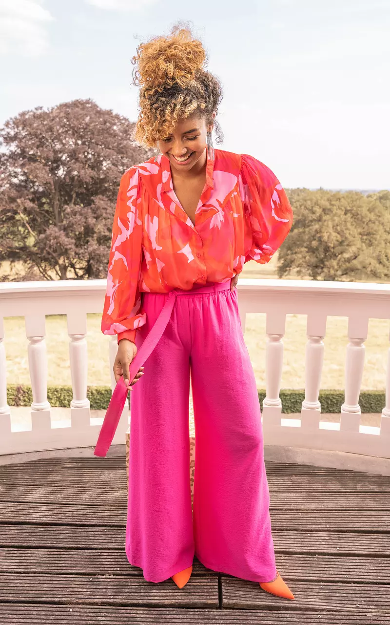 Wide leg pants with tie Pink
