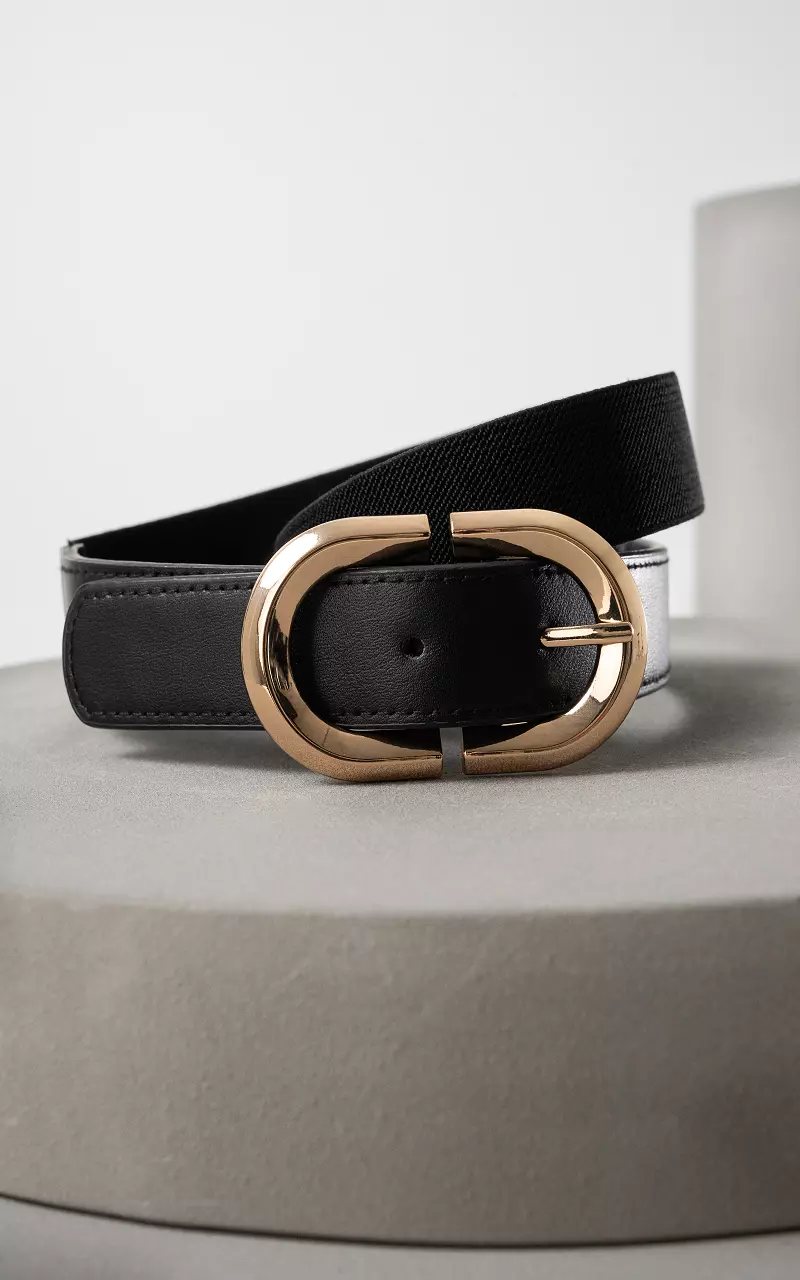 Elasticated belt with oval clasp Black Gold