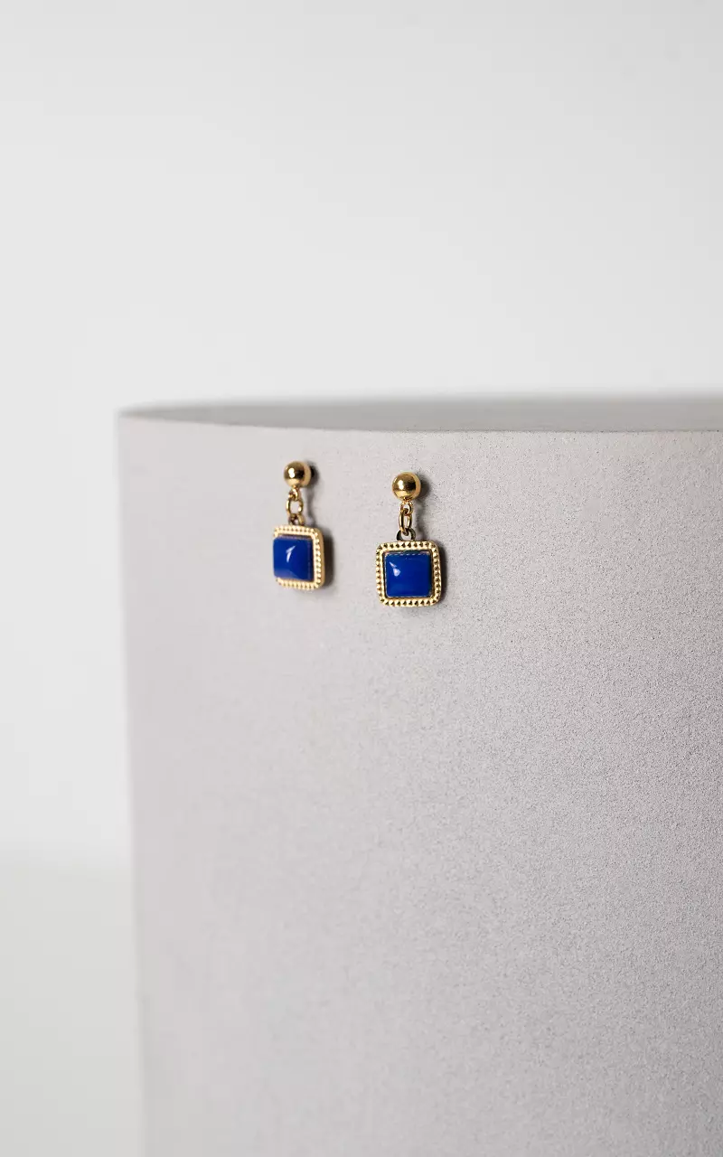 Earpins with pendant Gold Blue